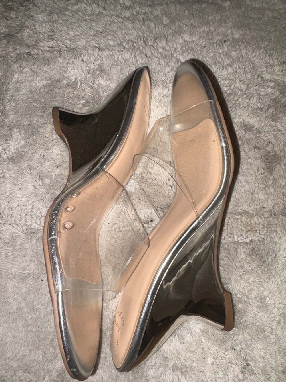 a.new.day Silver Metallic Slide Sandals with Clear Strap